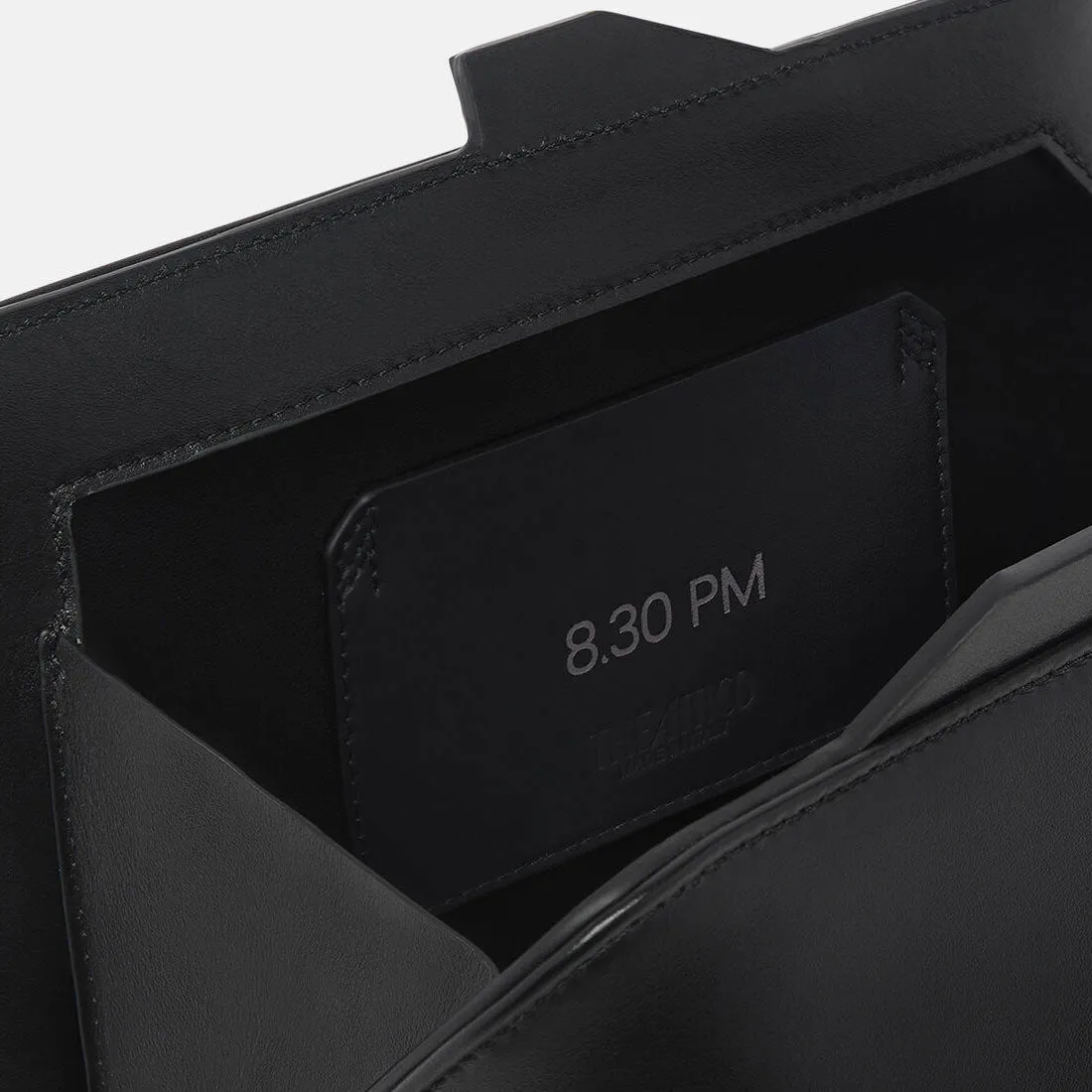 ''8.30PM'' Leather Oversized Clutch, Black
