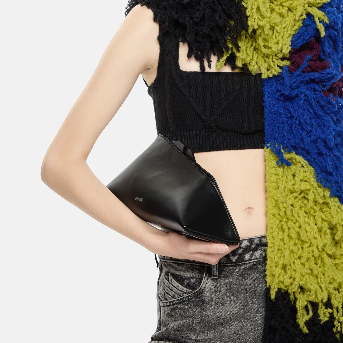 ''8.30PM'' Leather Oversized Clutch, Black