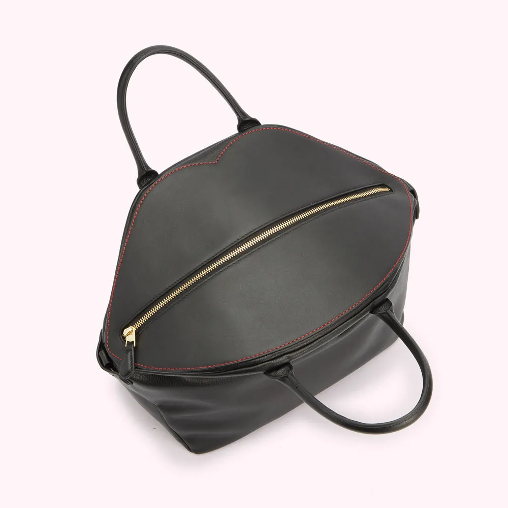 BLACK LEATHER SIMONE TOTE BAG