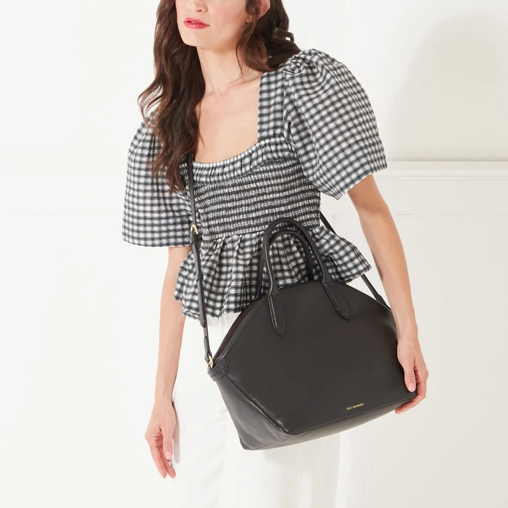BLACK LEATHER SIMONE TOTE BAG