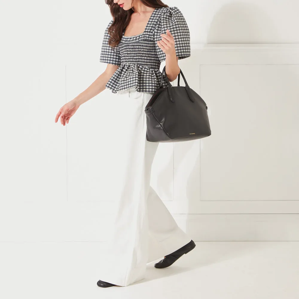 BLACK LEATHER SIMONE TOTE BAG