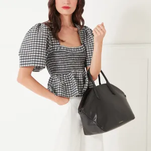 BLACK LEATHER SIMONE TOTE BAG