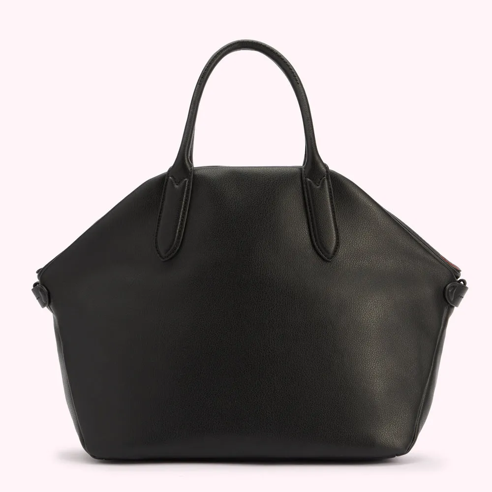 BLACK LEATHER SIMONE TOTE BAG
