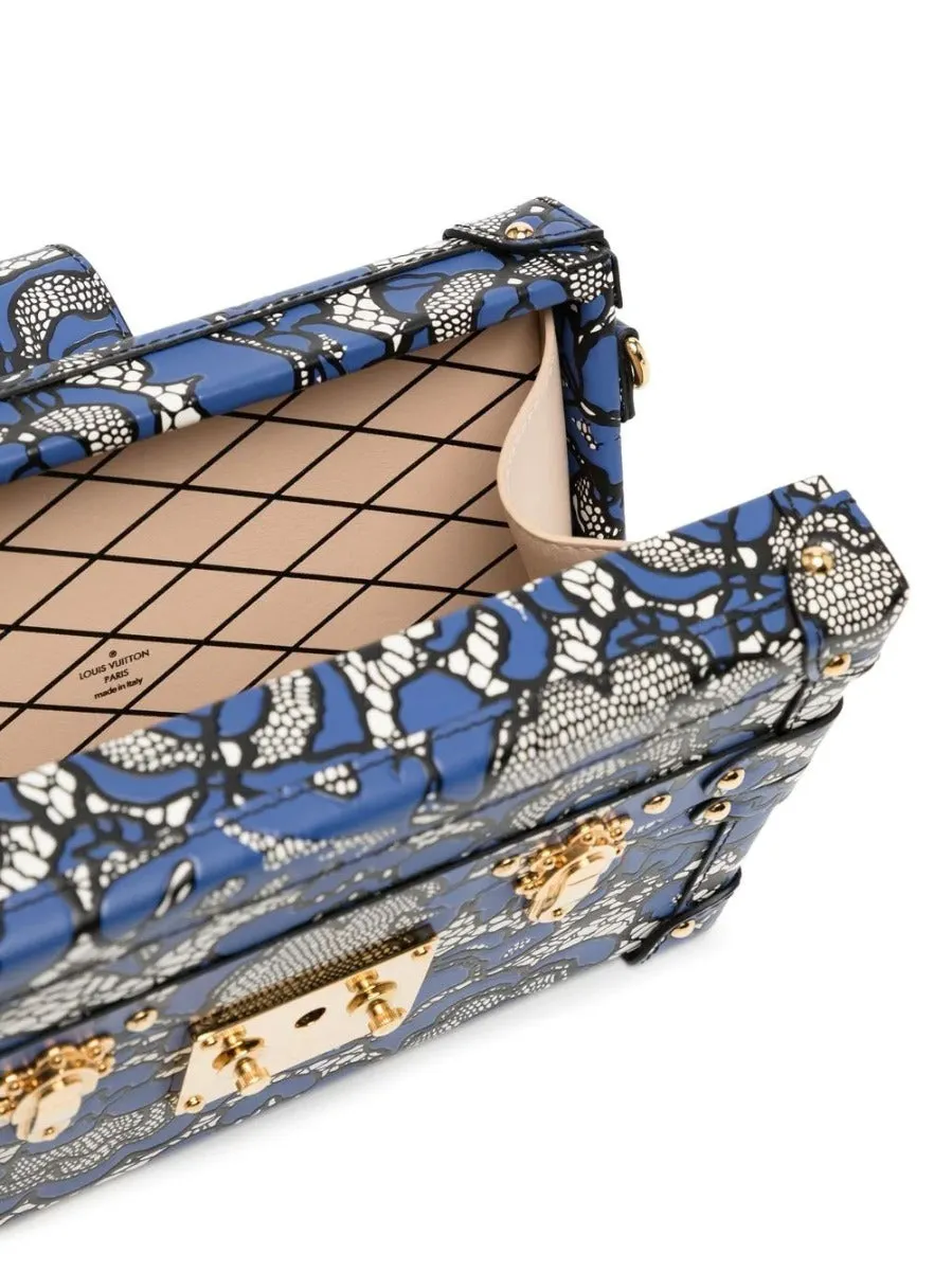 Blue Lace Floral Petite Malle Bag