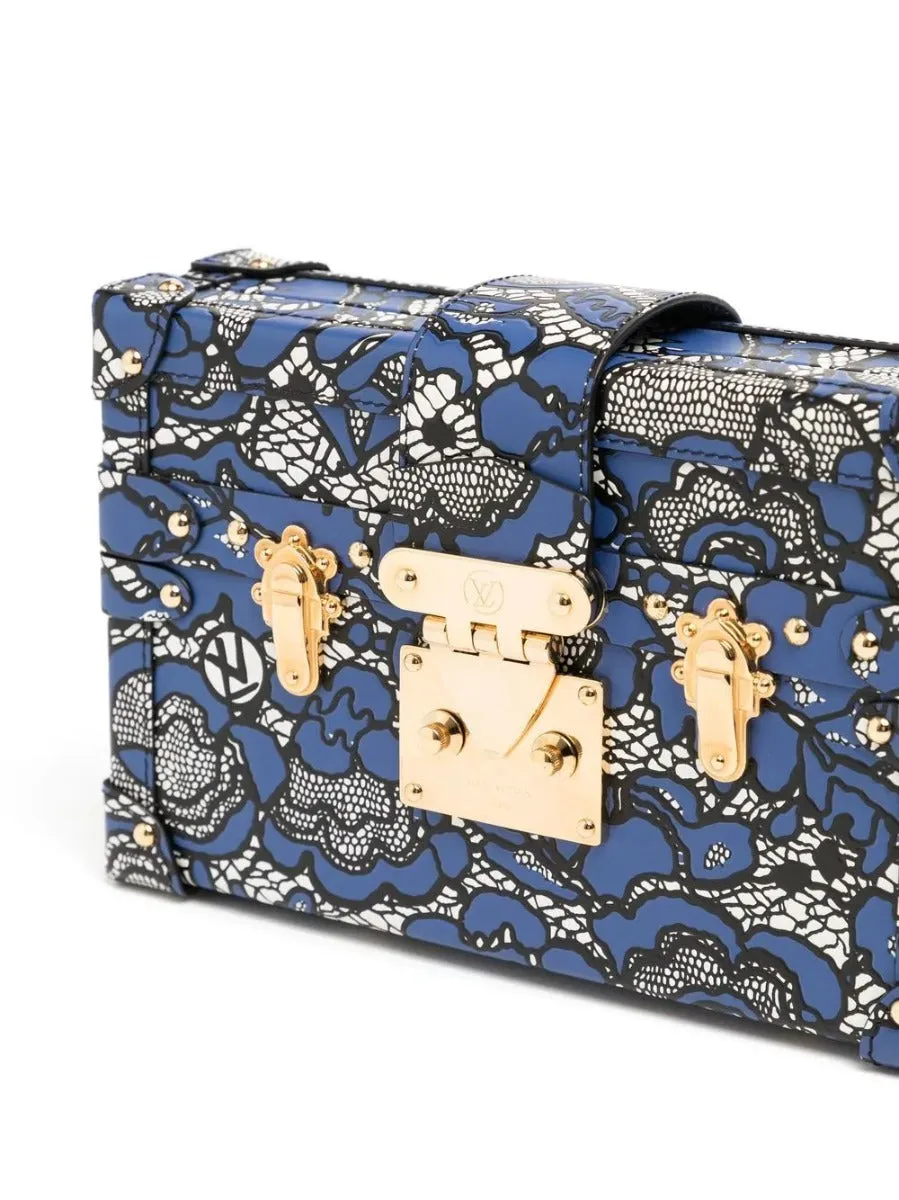 Blue Lace Floral Petite Malle Bag
