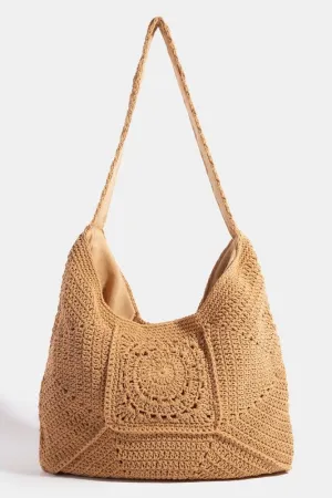 Braided Panels Hobo Shoulder Tote Bag