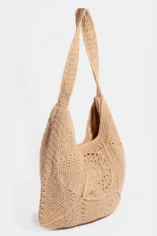 Braided Panels Hobo Shoulder Tote Bag