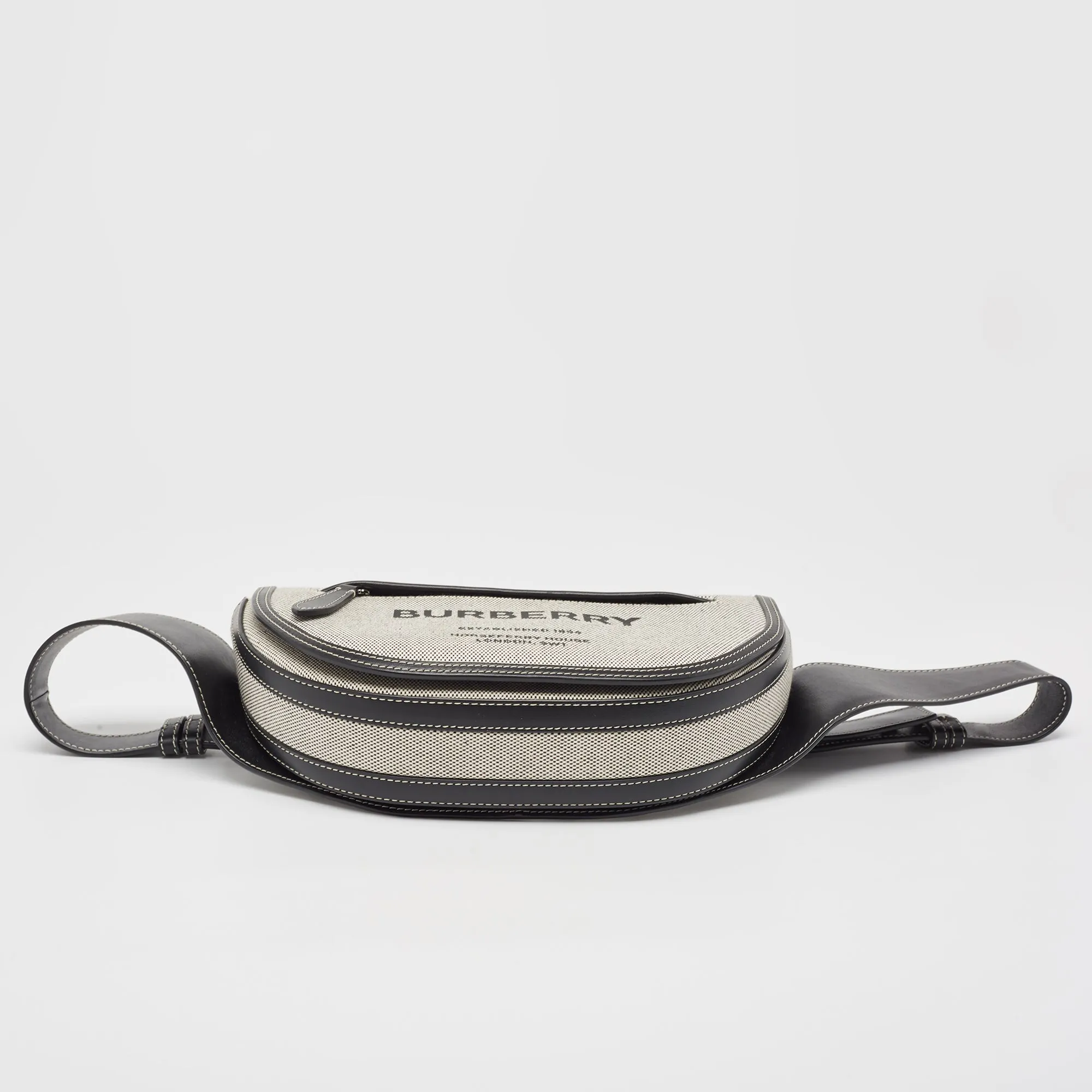 Burberry Black/white Canvas And Leather Small Olympia Bumbag
