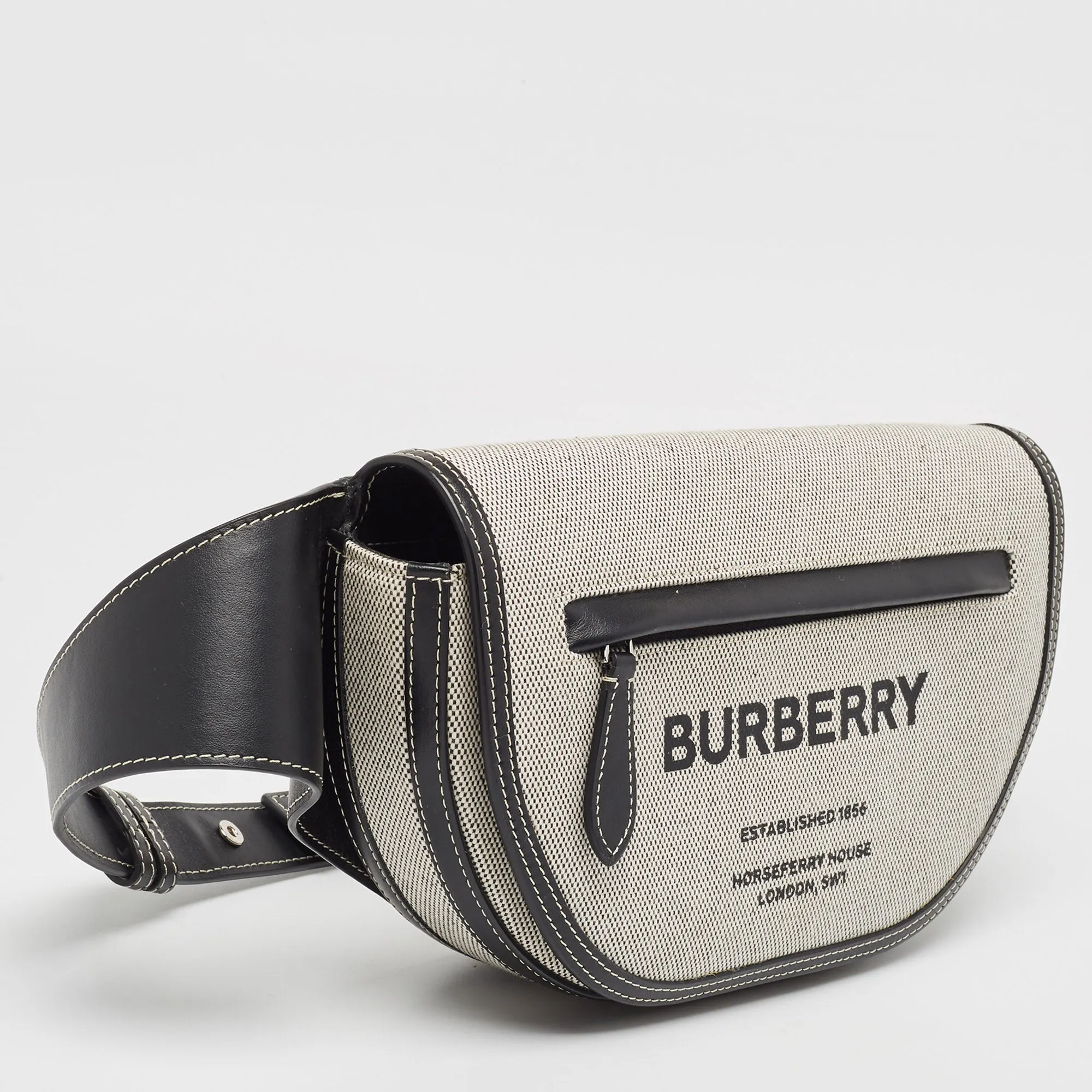 Burberry Black/white Canvas And Leather Small Olympia Bumbag