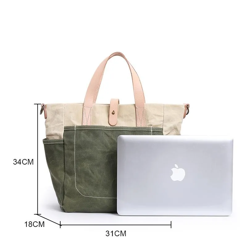 Canvas Leather Mens Womens 13" Waterproof Tote Bag Handbag Tote Bag Shoulder Bag Tote Purse For Men