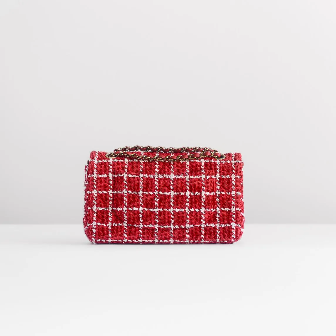 CHANEL - TIMELESS BAG TWEED QUILTED MEDIUM DOUBLE FLAP RED & WHITE