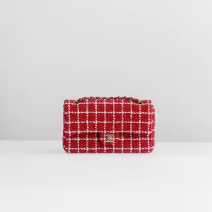 CHANEL - TIMELESS BAG TWEED QUILTED MEDIUM DOUBLE FLAP RED & WHITE