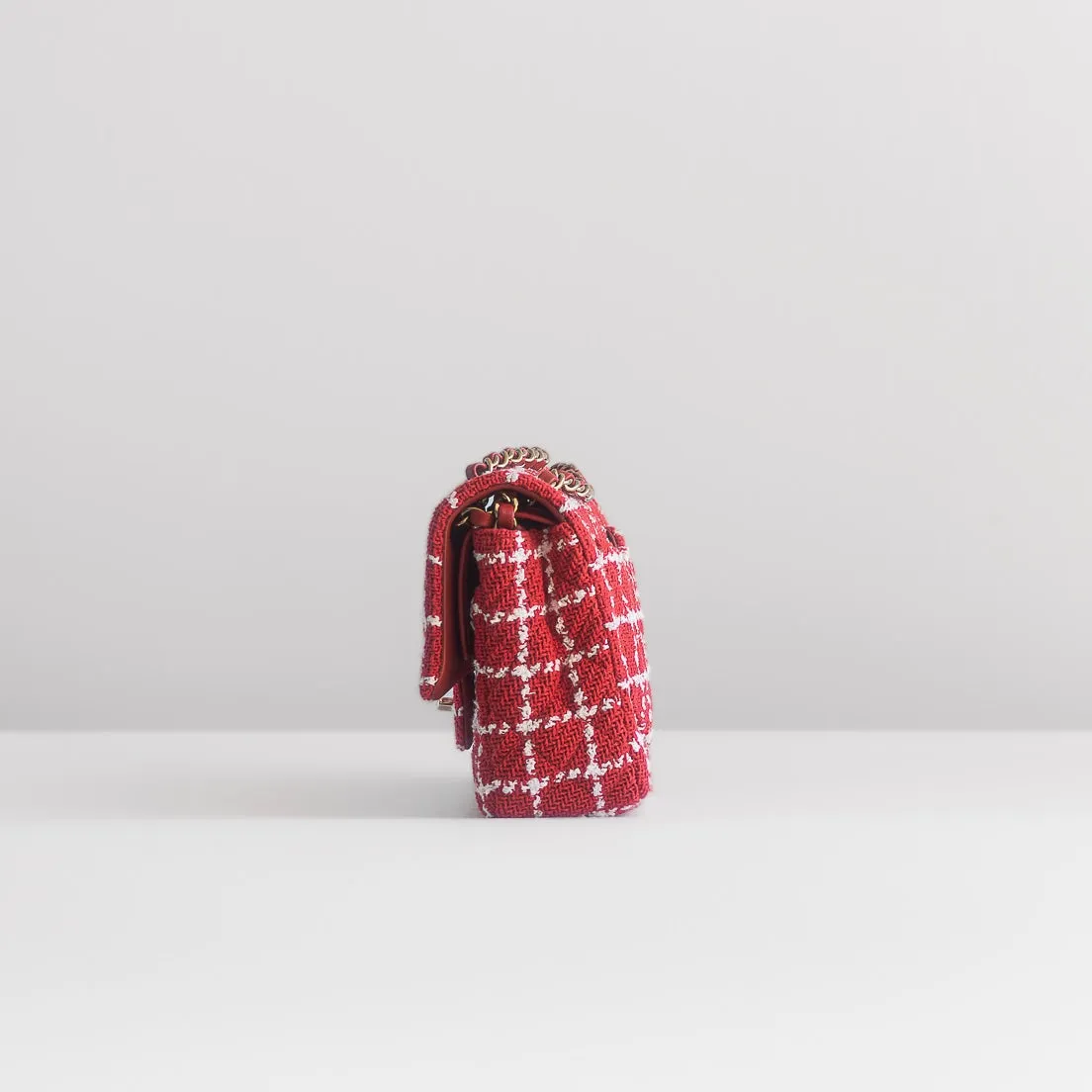 CHANEL - TIMELESS BAG TWEED QUILTED MEDIUM DOUBLE FLAP RED & WHITE