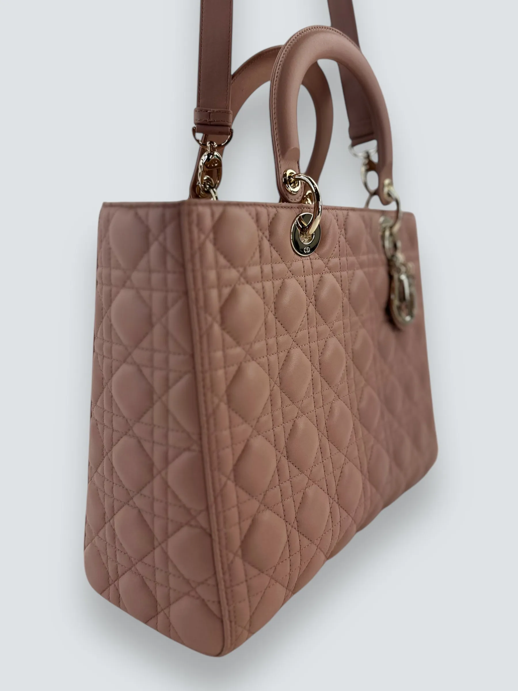 Christian Dior Blush Calfskin Leather Ultramatte Large Lady Dior