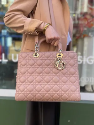 Christian Dior Blush Calfskin Leather Ultramatte Large Lady Dior