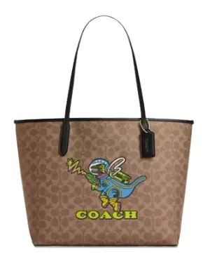 Coach Cosmic Coach City Tote Bag In Signature Canvas With Rexy Print
