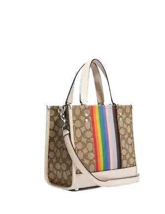 Coach Dempsey Tote 22 In Signature Jacquard With Rainbow Stripe And Coach Patch