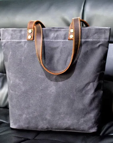Cool Canvas Leather Mens Large Gray Canvas Handbags Tote Bag Shoulder Bag Tote Purse For Men