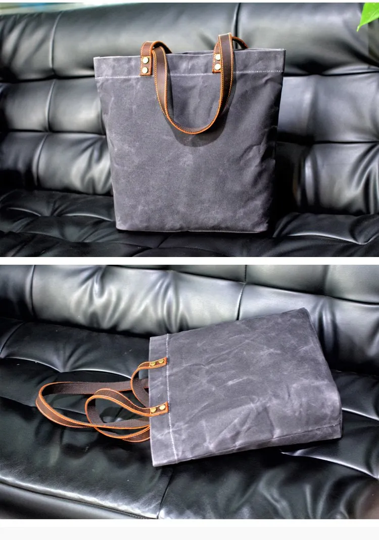 Cool Canvas Leather Mens Large Gray Canvas Handbags Tote Bag Shoulder Bag Tote Purse For Men