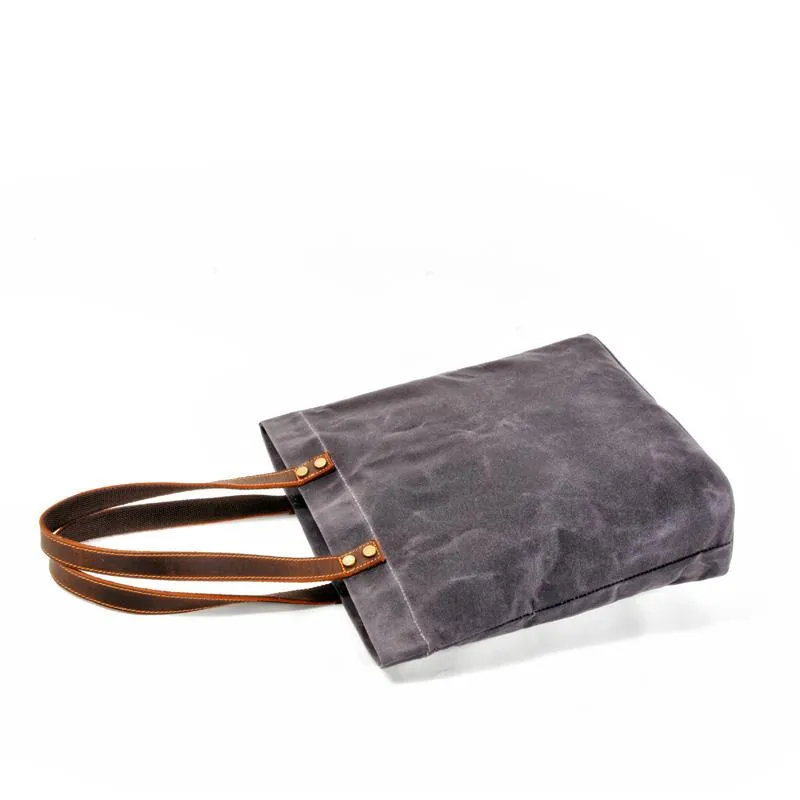 Cool Canvas Leather Mens Large Gray Canvas Handbags Tote Bag Shoulder Bag Tote Purse For Men