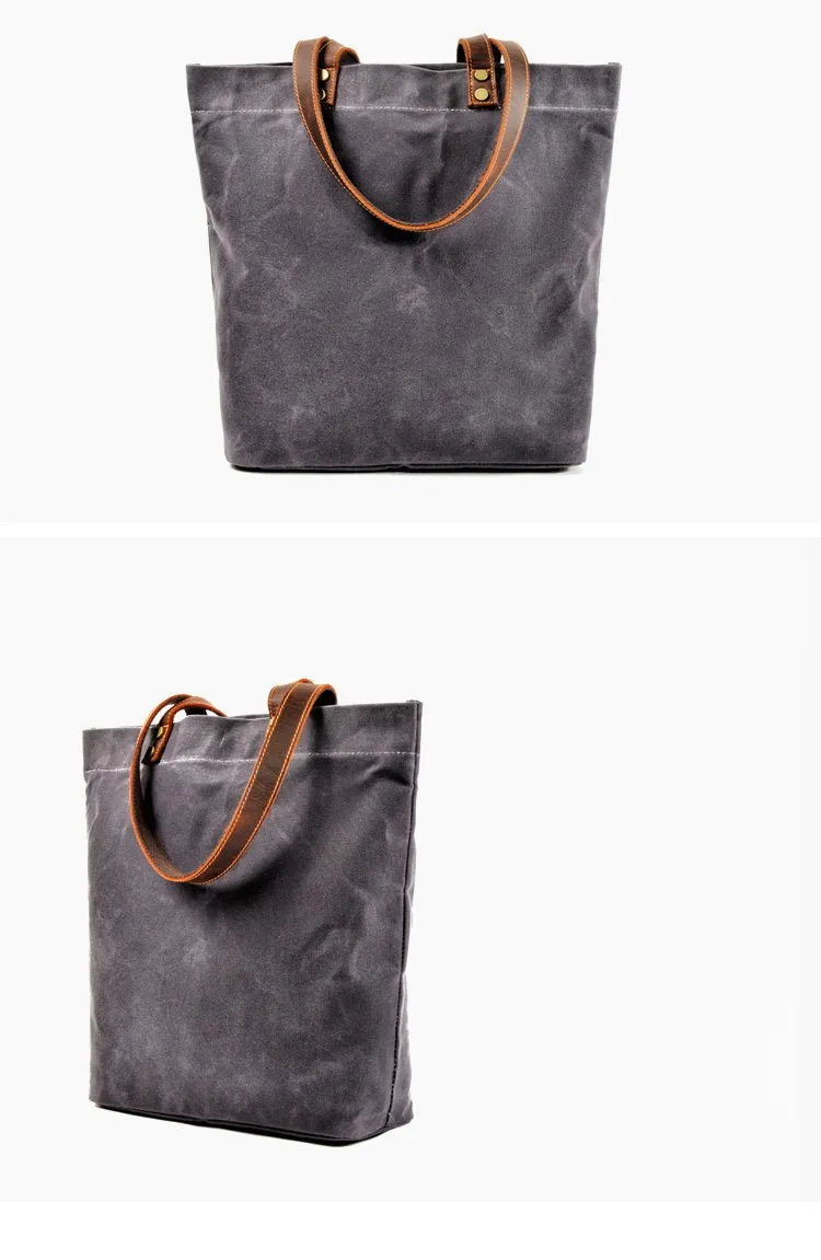 Cool Canvas Leather Mens Large Gray Canvas Handbags Tote Bag Shoulder Bag Tote Purse For Men