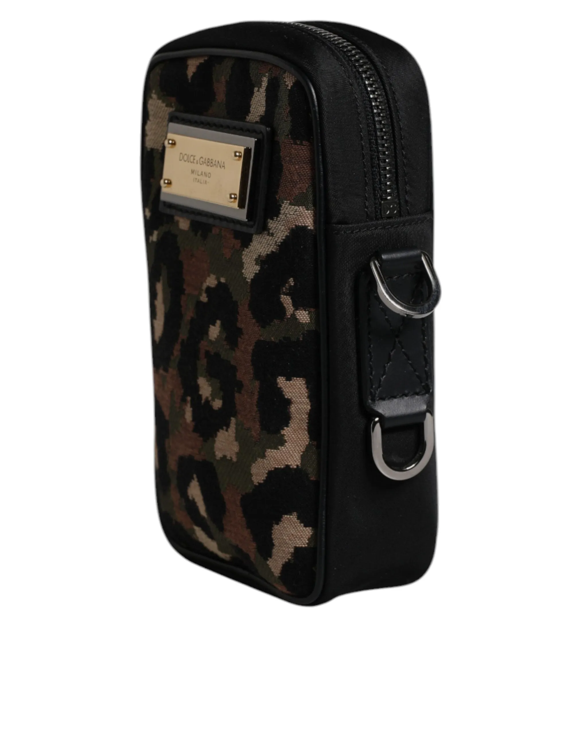 Dolce & Gabbana multi Leopard Jacquard Logo Plaque Neck Strap Men's Bag