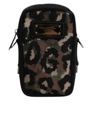 Dolce & Gabbana multi Leopard Jacquard Logo Plaque Neck Strap Men's Bag