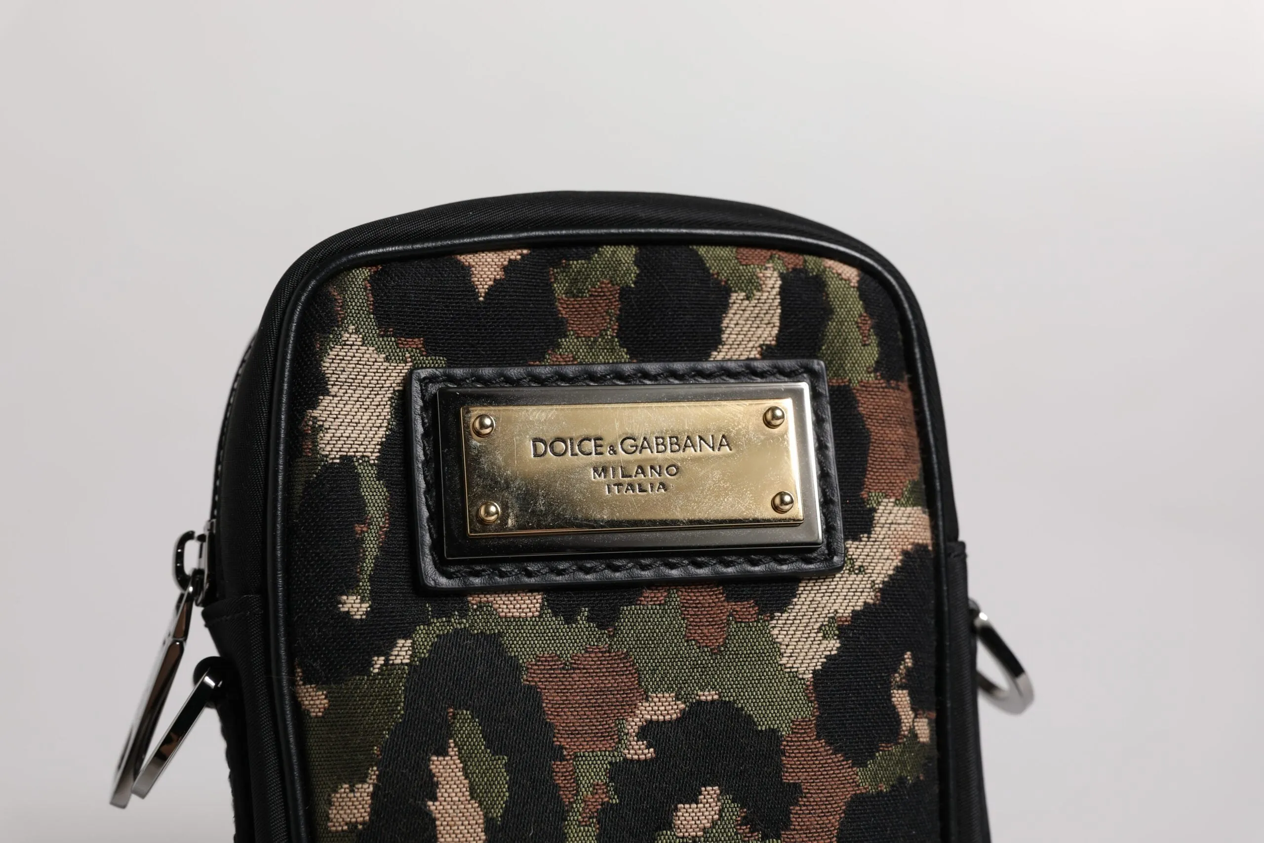 Dolce & Gabbana multi Leopard Jacquard Logo Plaque Neck Strap Men's Bag