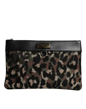 Dolce & Gabbana multi Leopard Jacquard Print Logo Plaque Pouch Men's Bag
