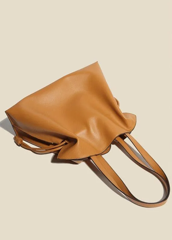 Elegant Oversized Cowhide Leather Tote Bag for Women with Drawstring Closure