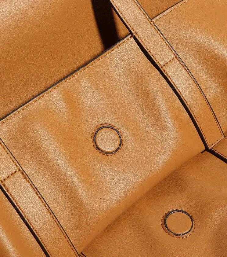 Elegant Oversized Cowhide Leather Tote Bag for Women with Drawstring Closure