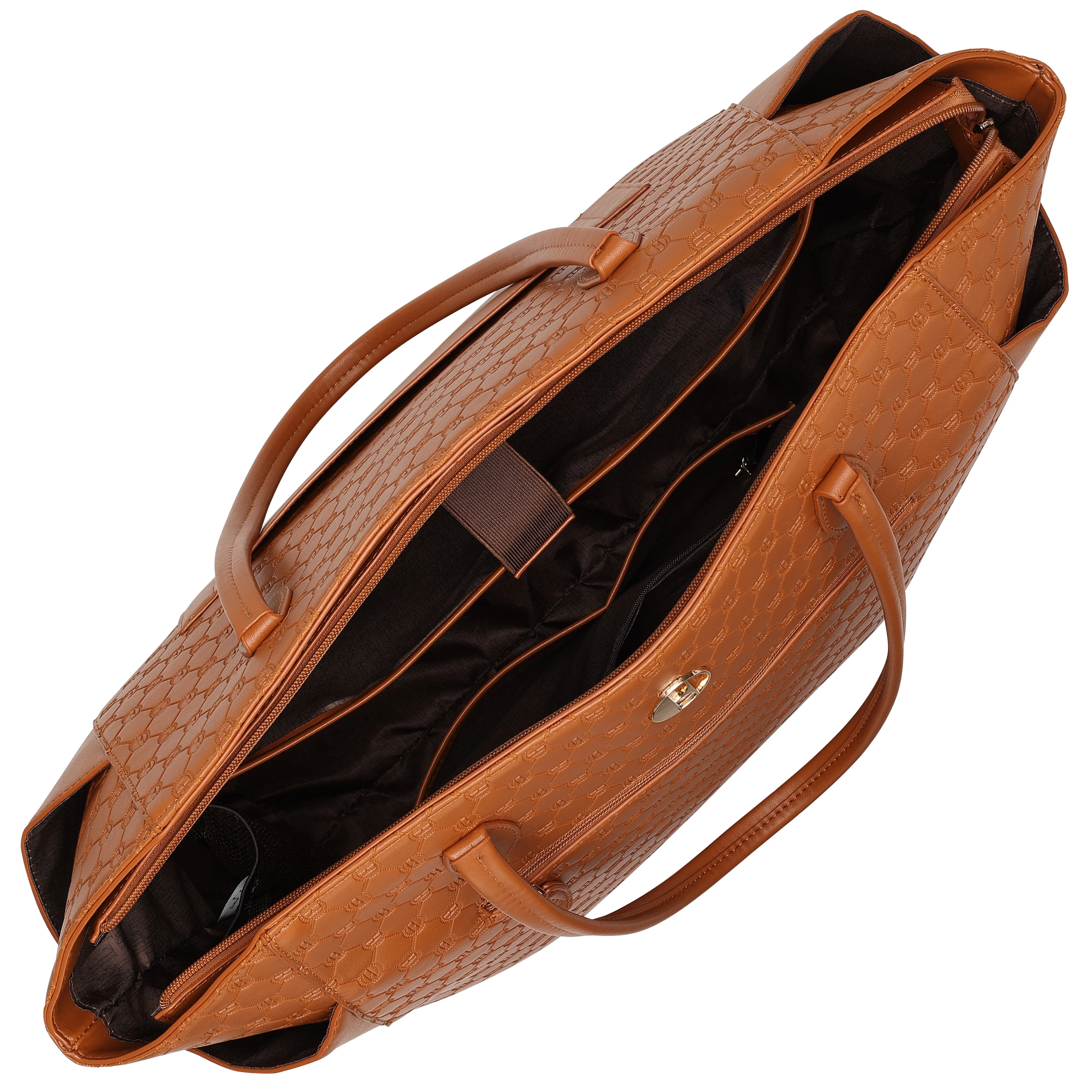 ELLE Compass 32L Vegan Leather Monogram Weekender Tote Bag | Brown