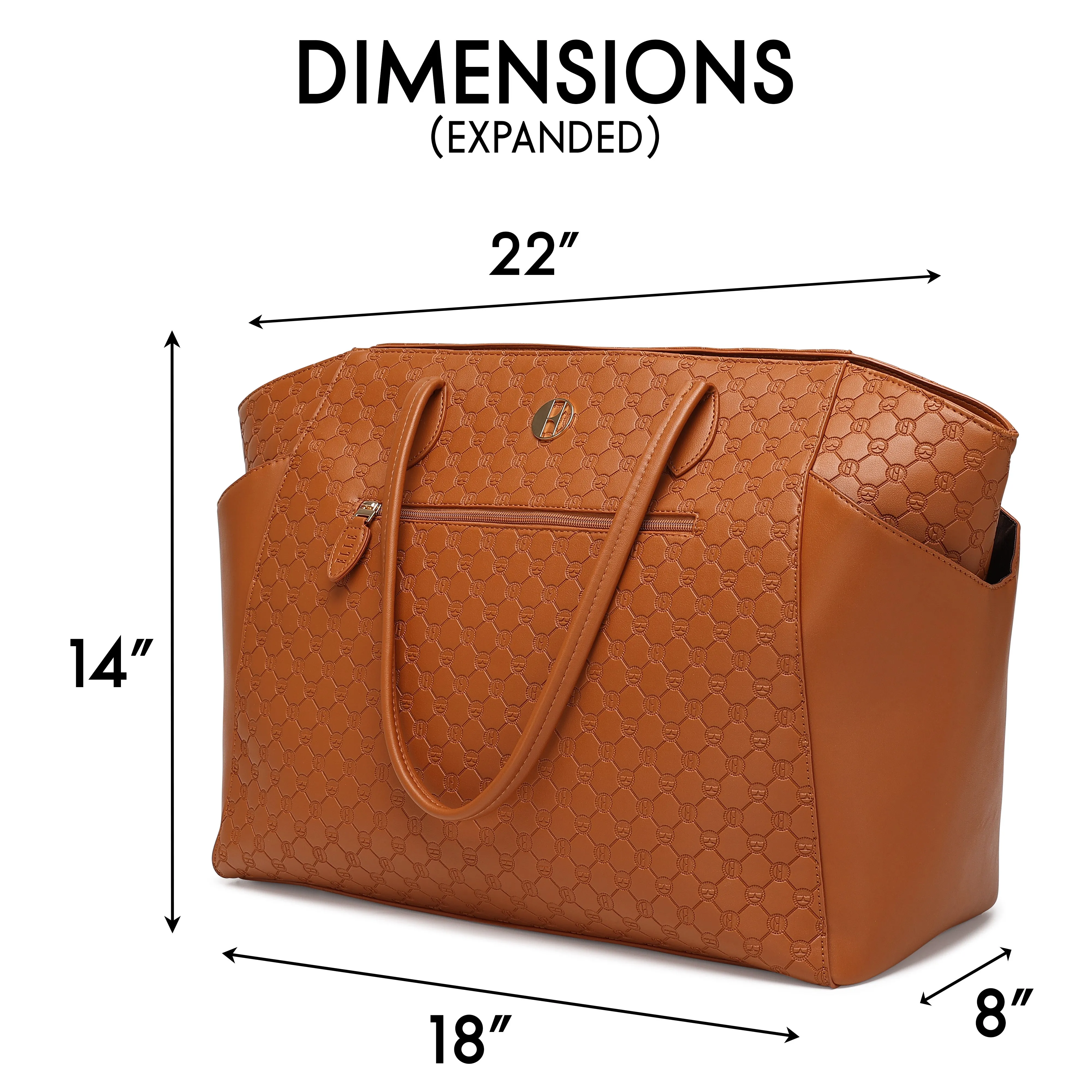 ELLE Compass 32L Vegan Leather Monogram Weekender Tote Bag | Brown