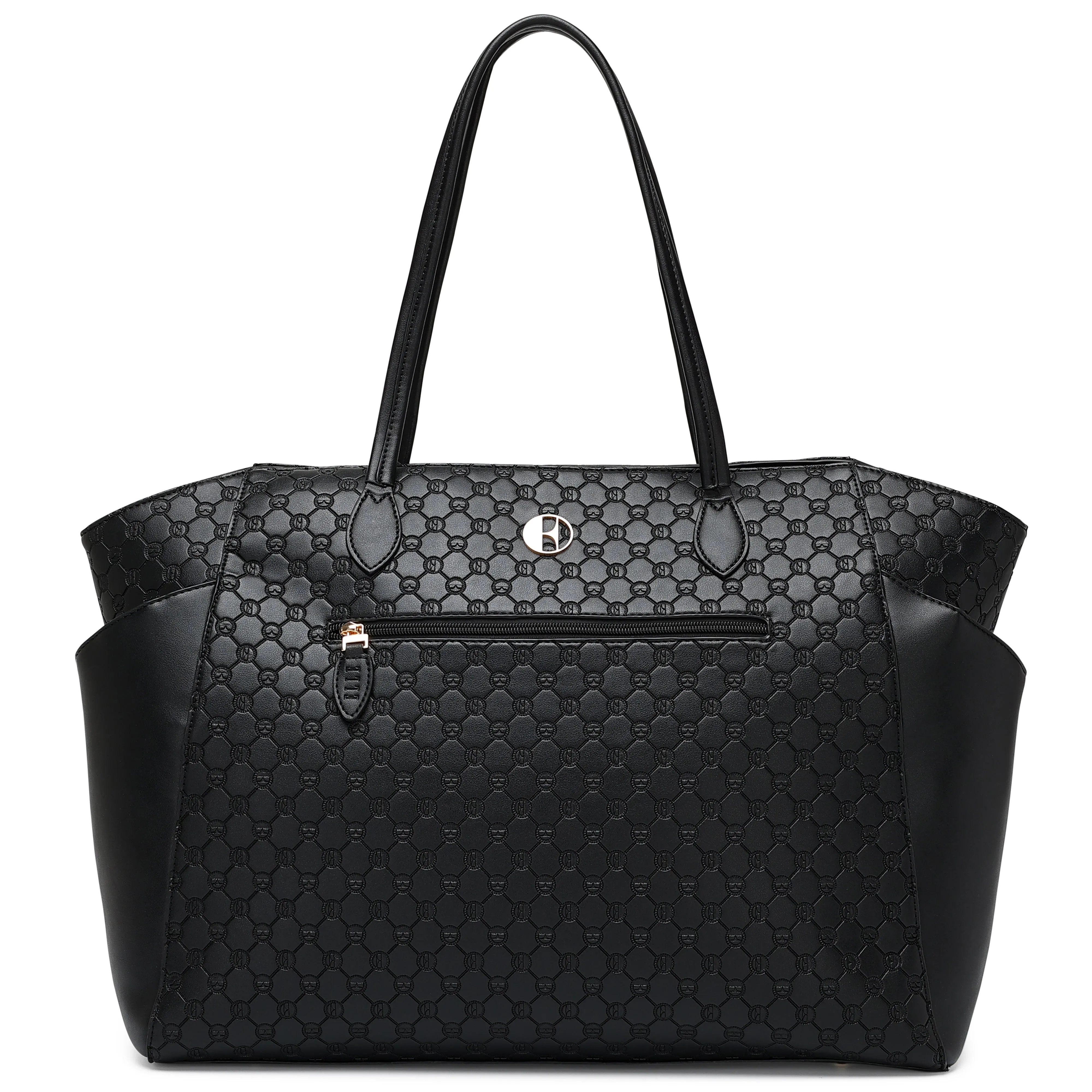 ELLE Compass 32L Vegan Leather Monogram Weekender Tote Bag | Brown