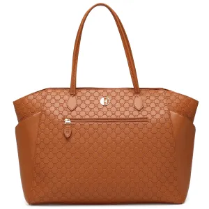 ELLE Compass 32L Vegan Leather Monogram Weekender Tote Bag | Brown