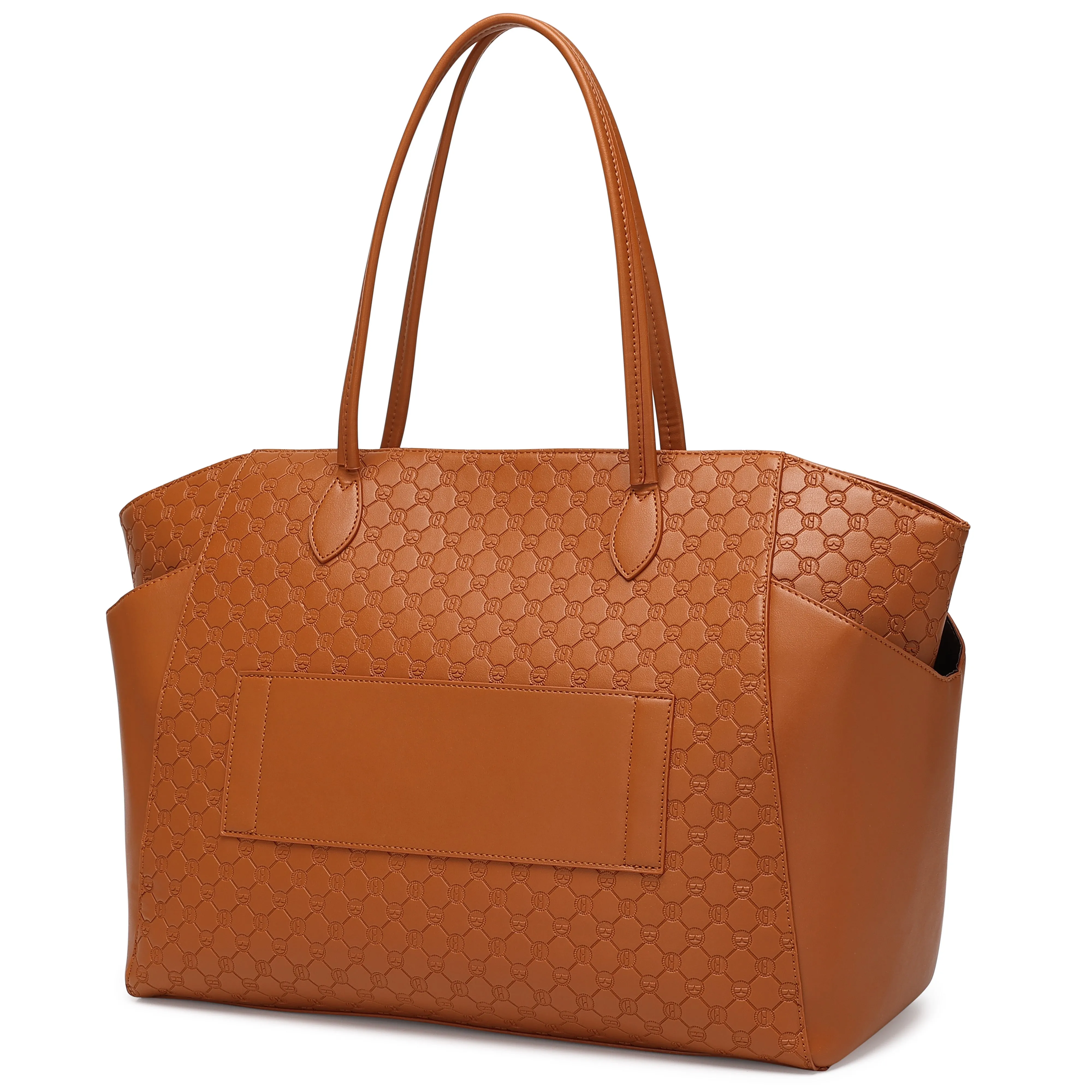 ELLE Compass 32L Vegan Leather Monogram Weekender Tote Bag | Brown