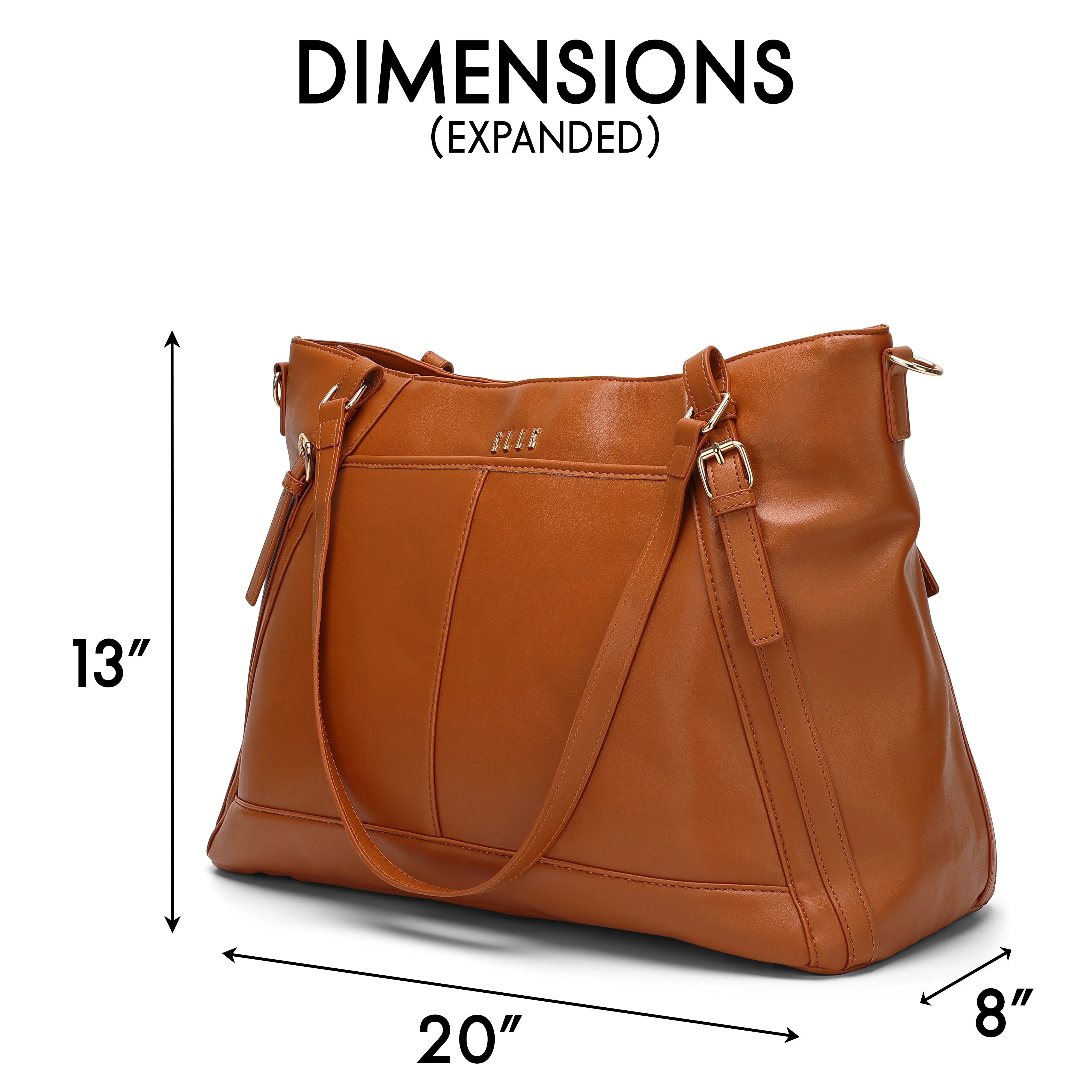 ELLE Leisure Luxe 33L Vegan Leather Weekender Tote Bag | Brown