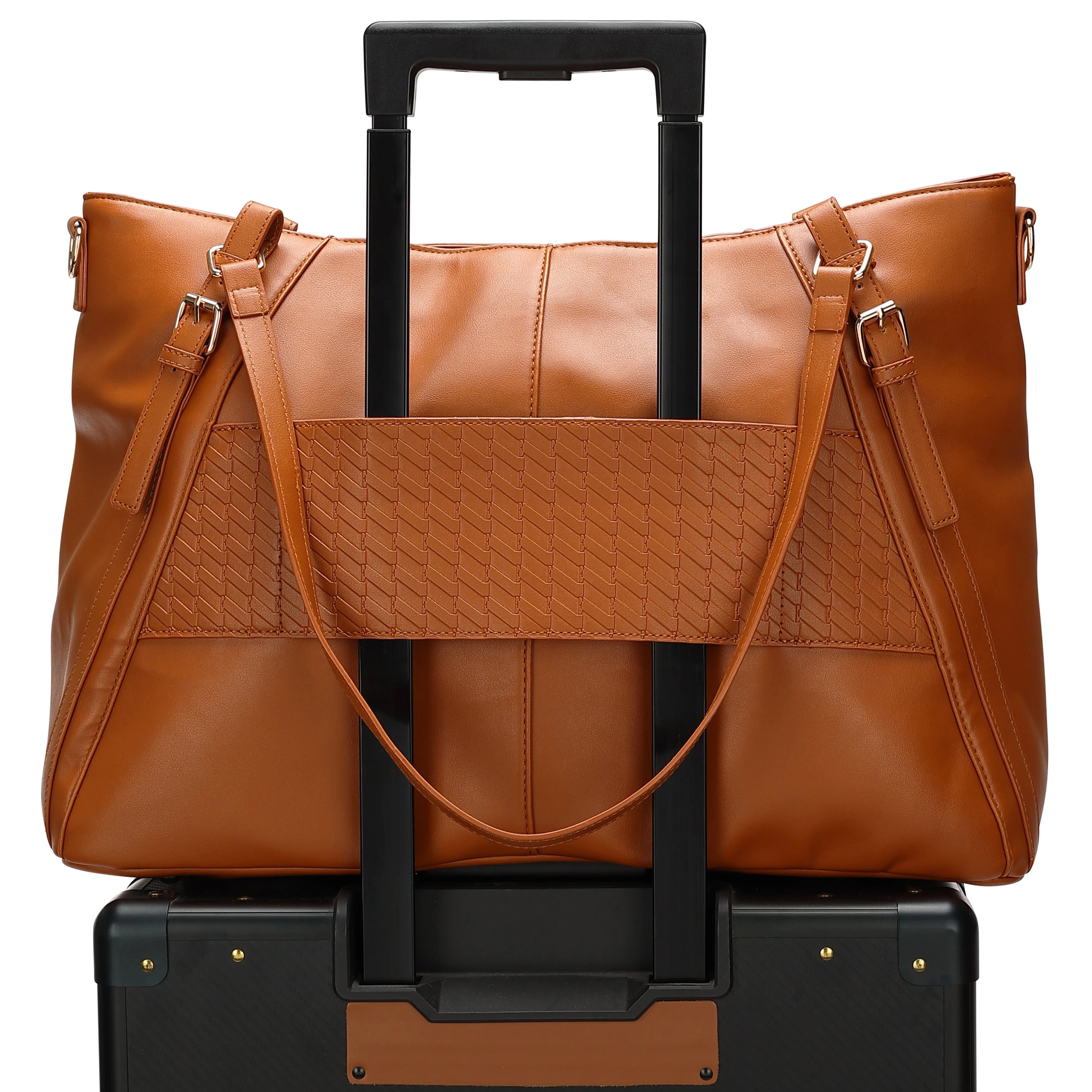 ELLE Leisure Luxe 33L Vegan Leather Weekender Tote Bag | Brown