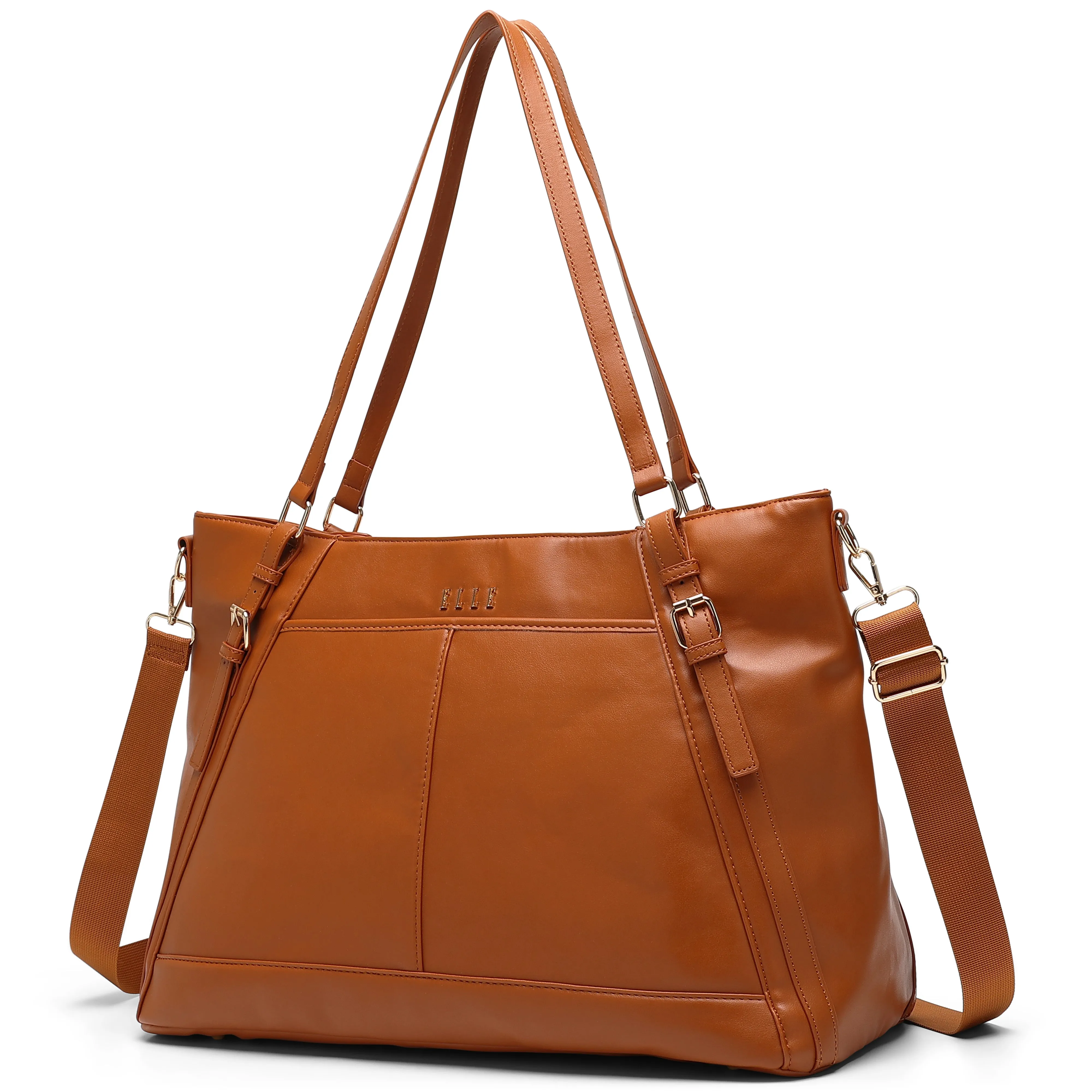 ELLE Leisure Luxe 33L Vegan Leather Weekender Tote Bag | Brown