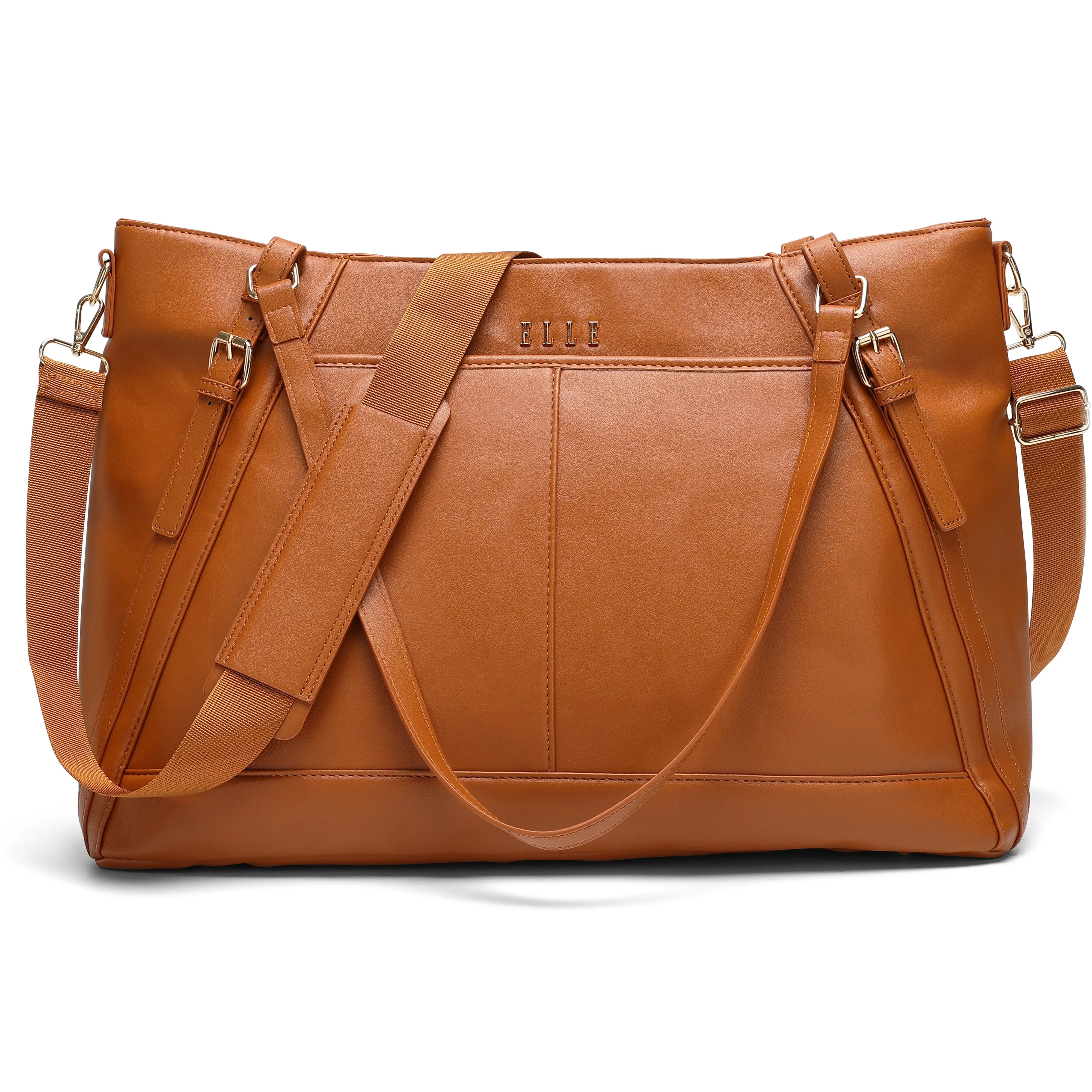 ELLE Leisure Luxe 33L Vegan Leather Weekender Tote Bag | Brown