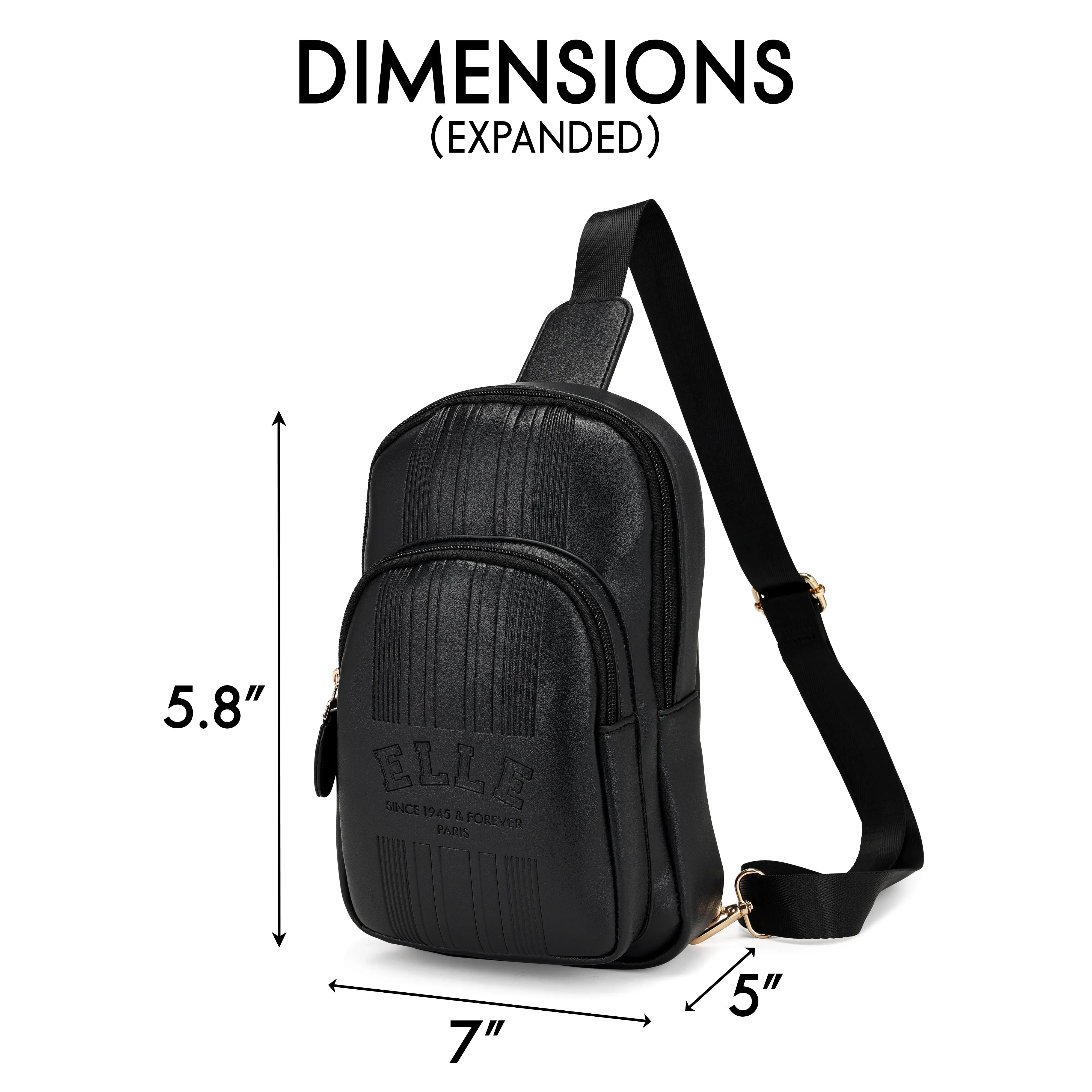 ELLE Roamer 2.8L Vegan Leather Chic Crossbody Bag | Black