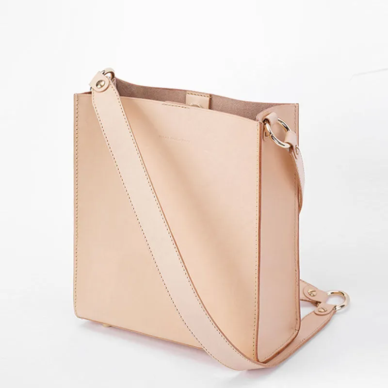 Fashion Beige Leather Women Handbag Tote Box Tote Bag Box Shoulder Bag For Women