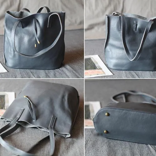 Fashion Gray Womens Soft Leather Tote Bag Womens Leather Tote Bag Purse for Ladies