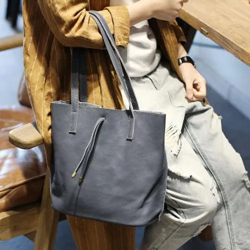 Fashion Gray Womens Soft Leather Tote Bag Womens Leather Tote Bag Purse for Ladies