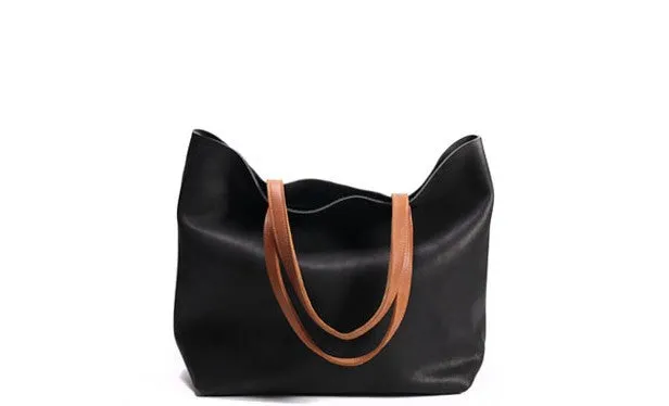 Fashion Handmade LEATHER Large Black WOMEN Tote Bag Tote Shoulder Purse FOR WOMEN