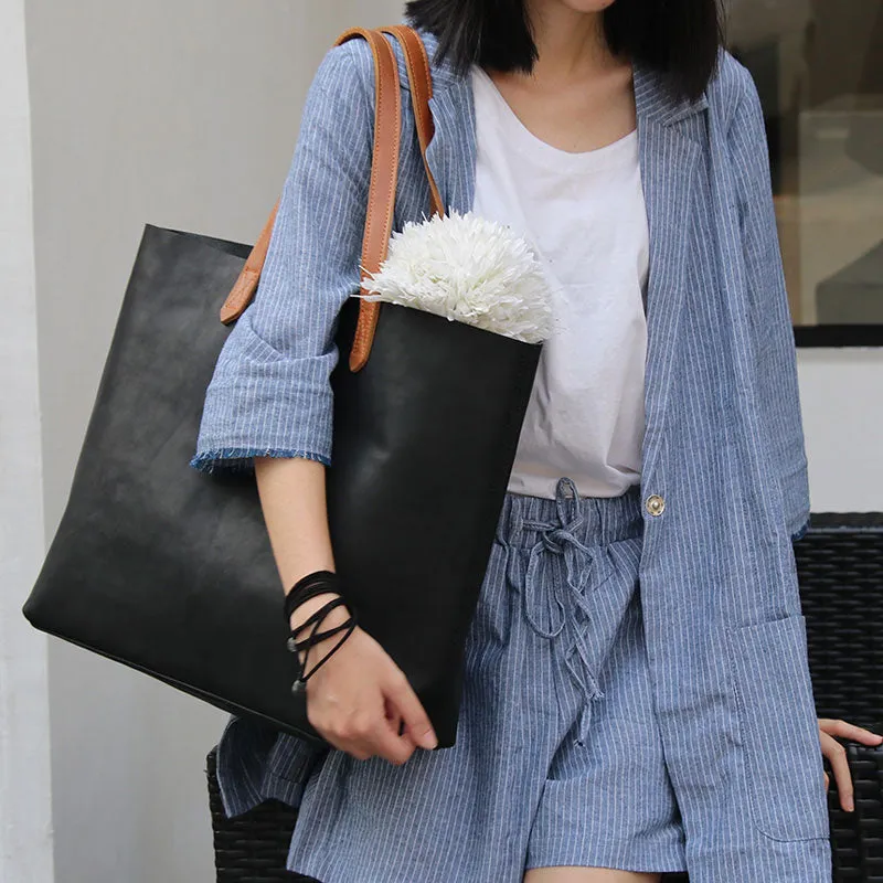 Fashion Handmade LEATHER Large Black WOMEN Tote Bag Tote Shoulder Purse FOR WOMEN