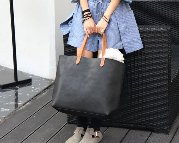 Fashion Handmade LEATHER Large Black WOMEN Tote Bag Tote Shoulder Purse FOR WOMEN