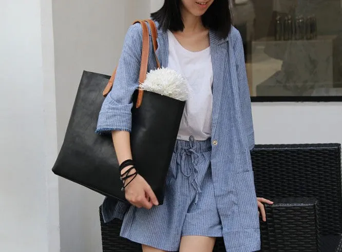 Fashion Handmade LEATHER Large Black WOMEN Tote Bag Tote Shoulder Purse FOR WOMEN
