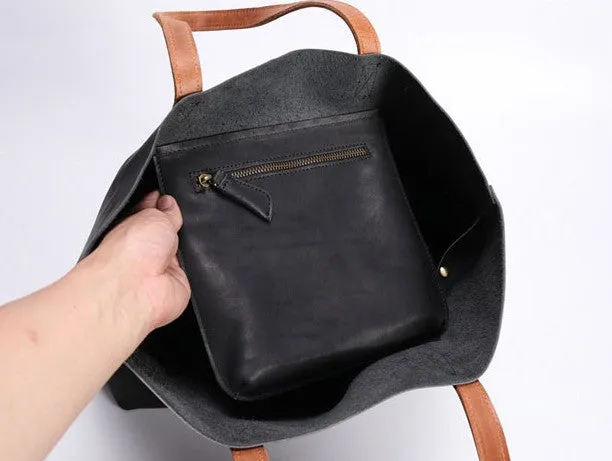 Fashion Handmade LEATHER Large Black WOMEN Tote Bag Tote Shoulder Purse FOR WOMEN