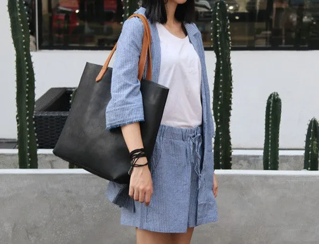 Fashion Handmade LEATHER Large Black WOMEN Tote Bag Tote Shoulder Purse FOR WOMEN